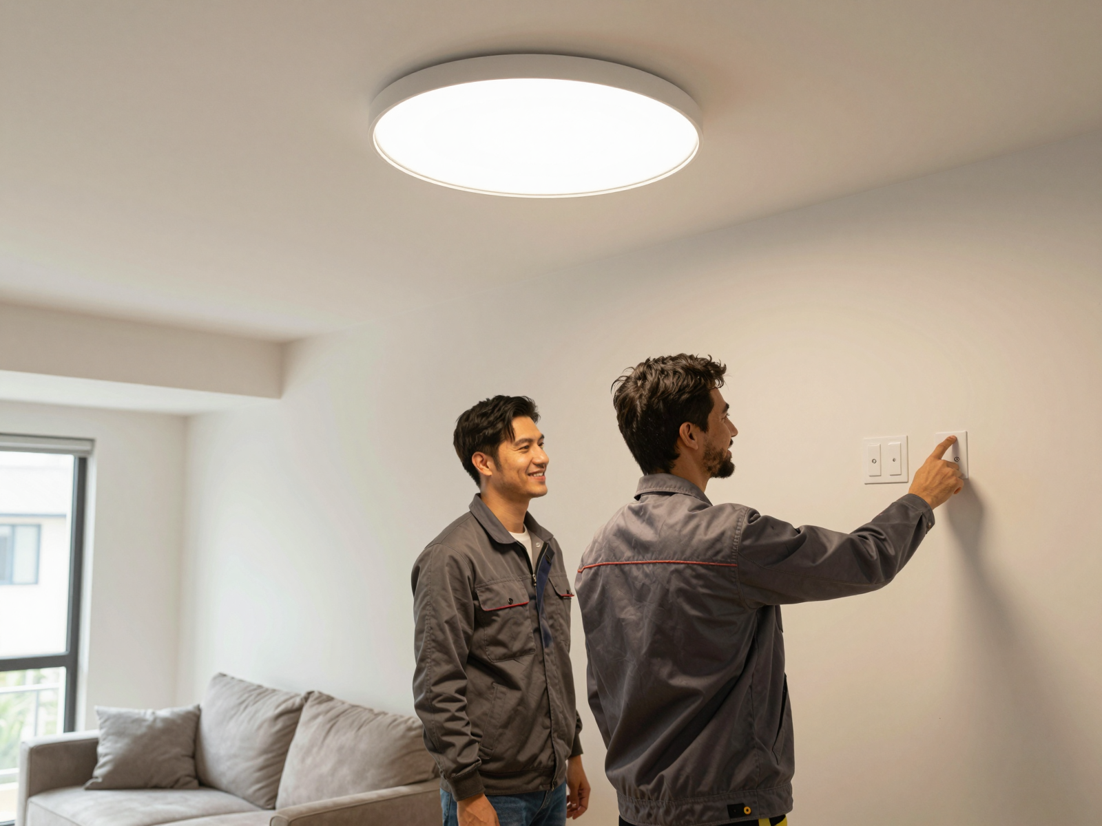 Completed electrical installation with satisfied homeowner